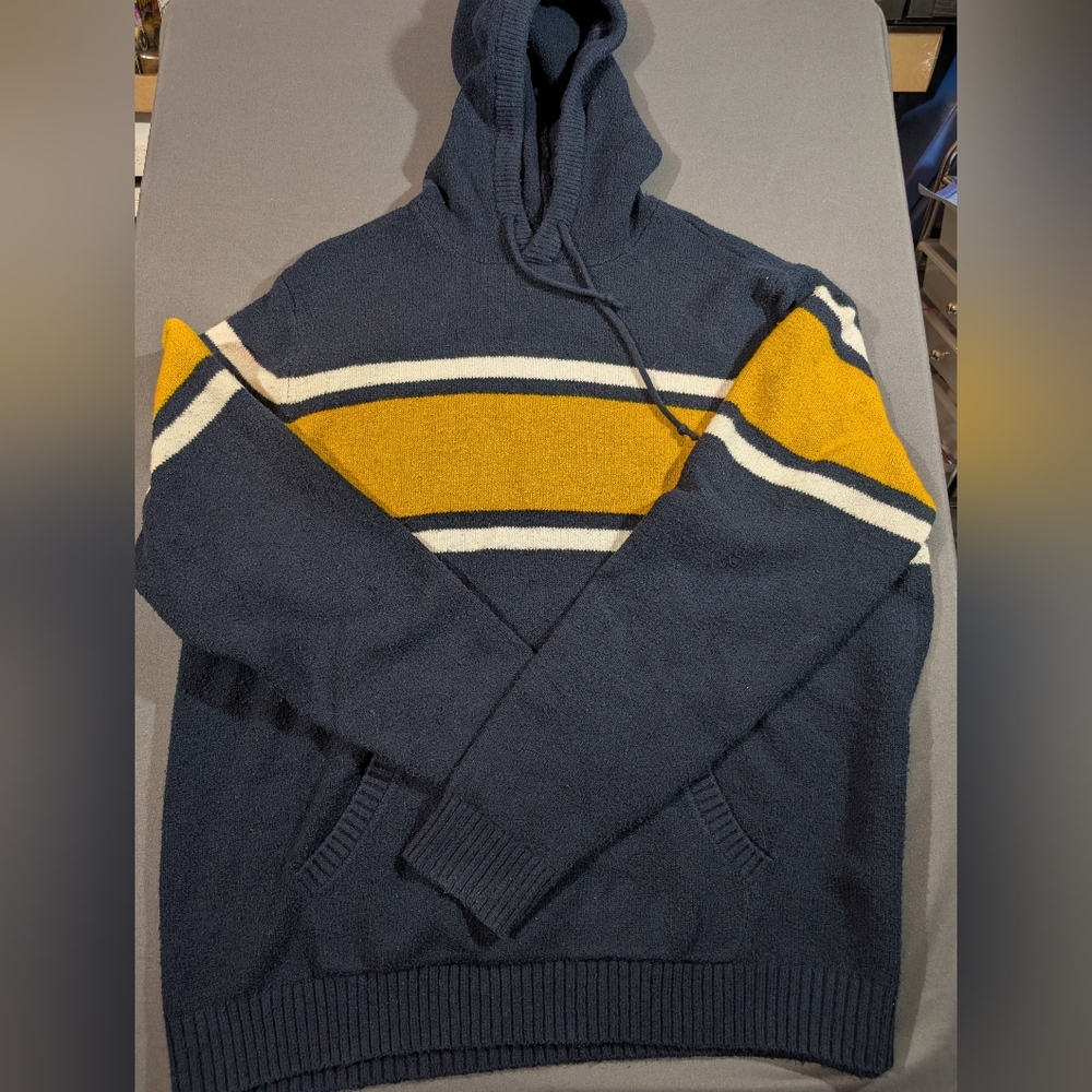 Old Navy Navy, Mustard & Cream Striped Crewneck Hoodie Sweater